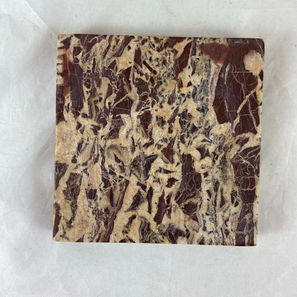 Thirstystone Set Of 4 Cherry Marble Coasters With Wood Holder 4x4 Square NEW